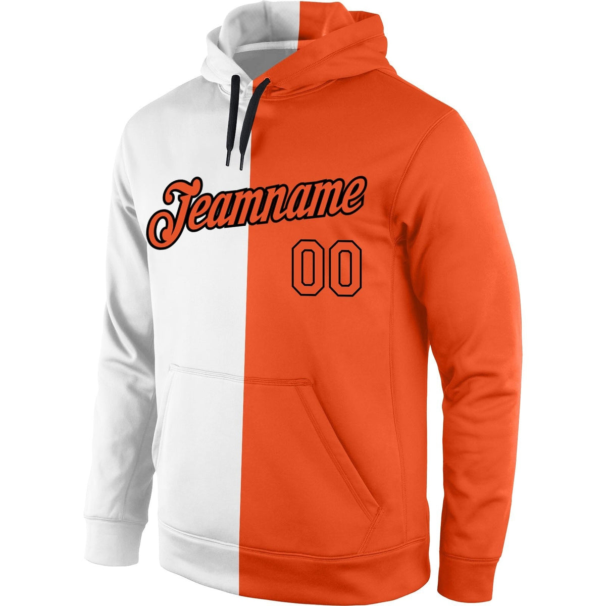Custom Stitched White Orange-Black Split Fashion Sports Pullover Sweatshirt Hoodie photo 2