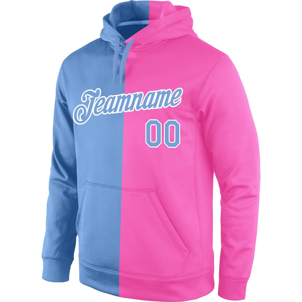 Custom Stitched Pink Light Blue-White Split Fashion Sports Pullover Sweatshirt Hoodie photo 2