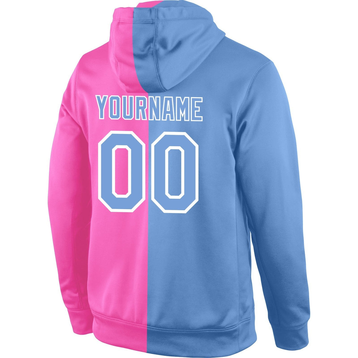 Custom Stitched Pink Light Blue-White Split Fashion Sports Pullover Sweatshirt Hoodie photo 3