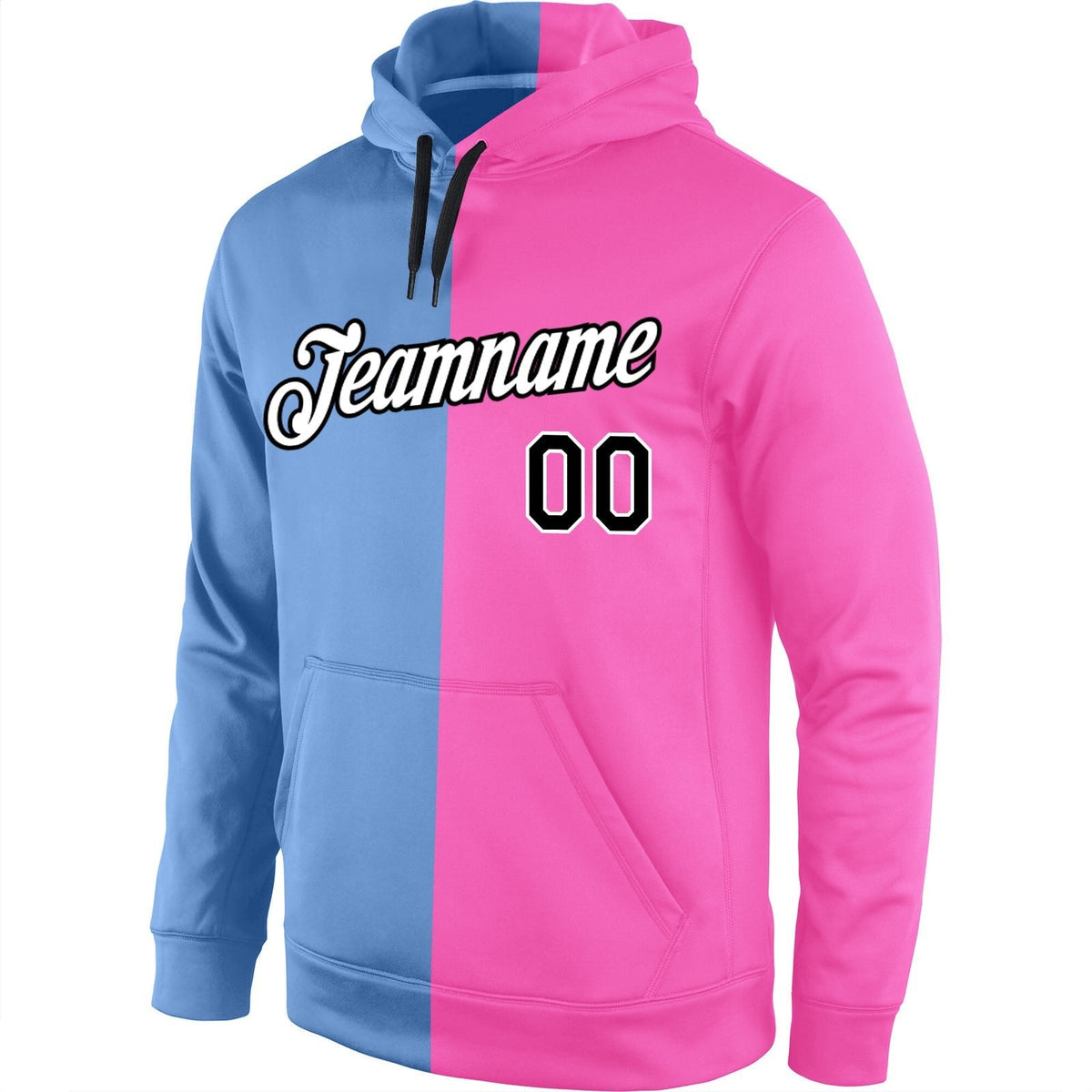 Custom Stitched Light Blue Black-Pink Split Fashion Sports Pullover Sweatshirt Hoodie photo 2