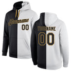 Custom Stitched White Black-Old Gold Split Fashion Sports Pullover Sweatshirt Hoodie