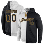 Custom Stitched White Black-Old Gold Split Fashion Sports Pullover Sweatshirt Hoodie photo 1