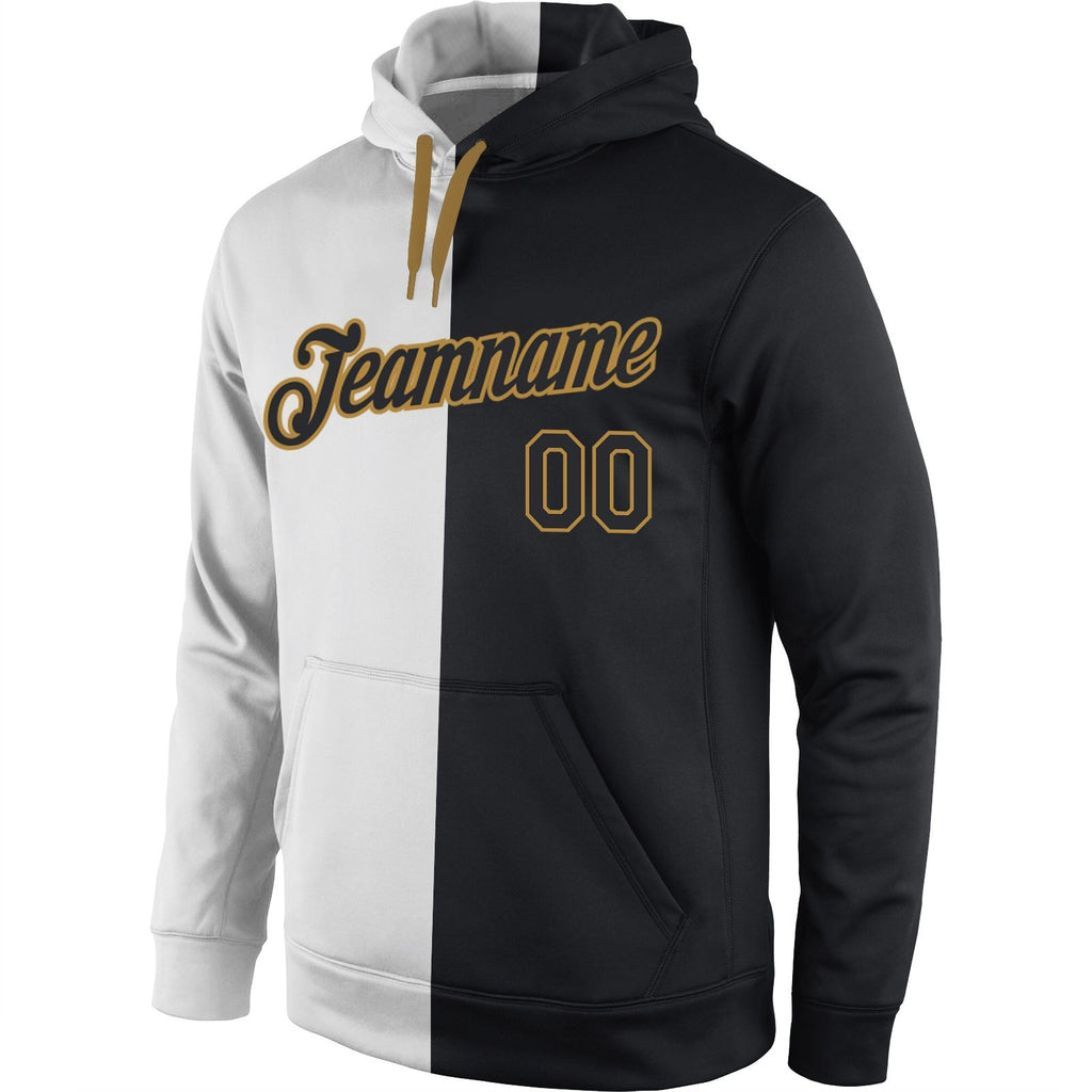Custom Stitched White Black-Old Gold Split Fashion Sports Pullover Sweatshirt Hoodie photo 2