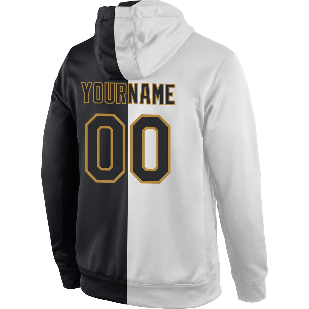 Custom Stitched White Black-Old Gold Split Fashion Sports Pullover Sweatshirt Hoodie photo 3
