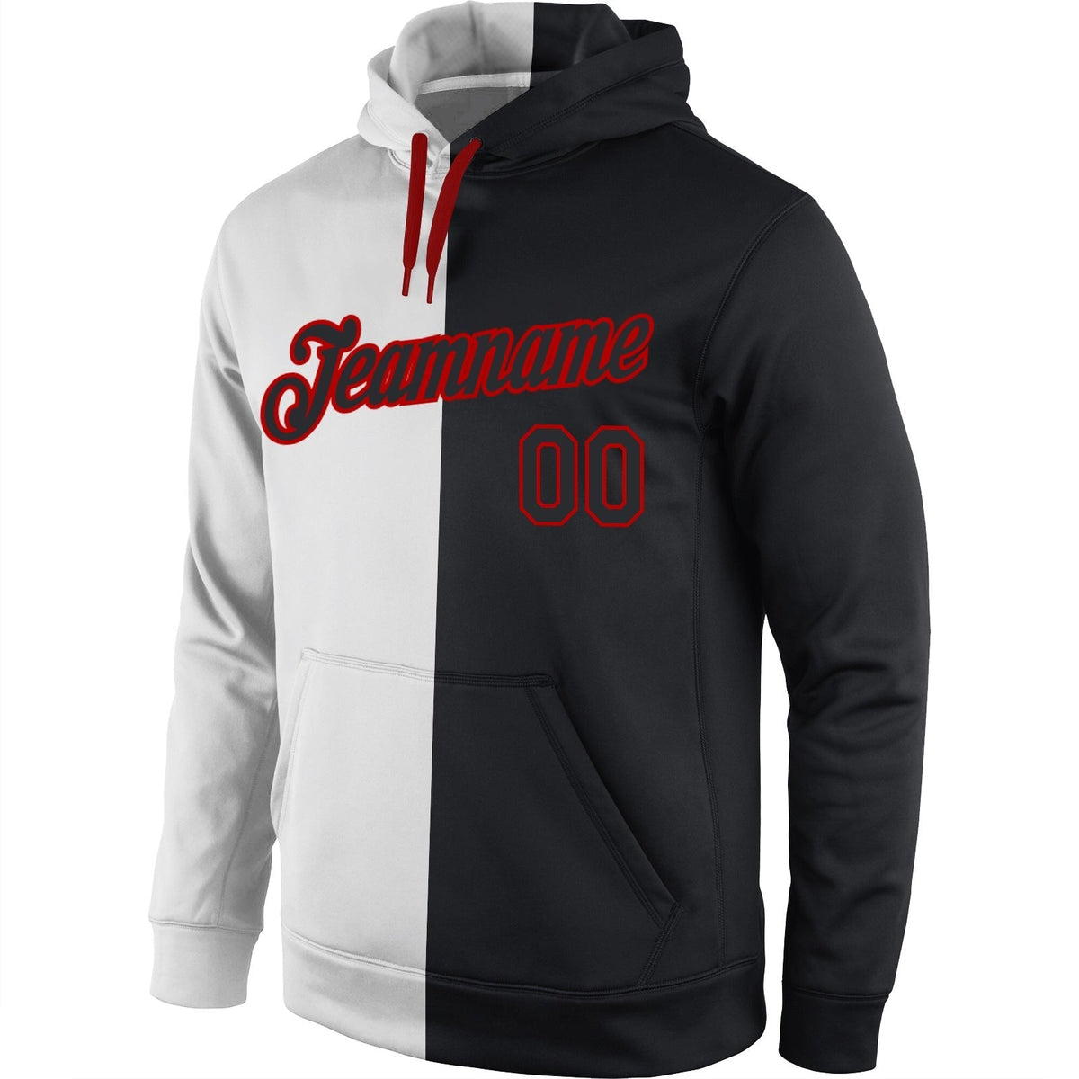Custom Stitched White Black-Red Split Fashion Sports Pullover Sweatshirt Hoodie photo 2