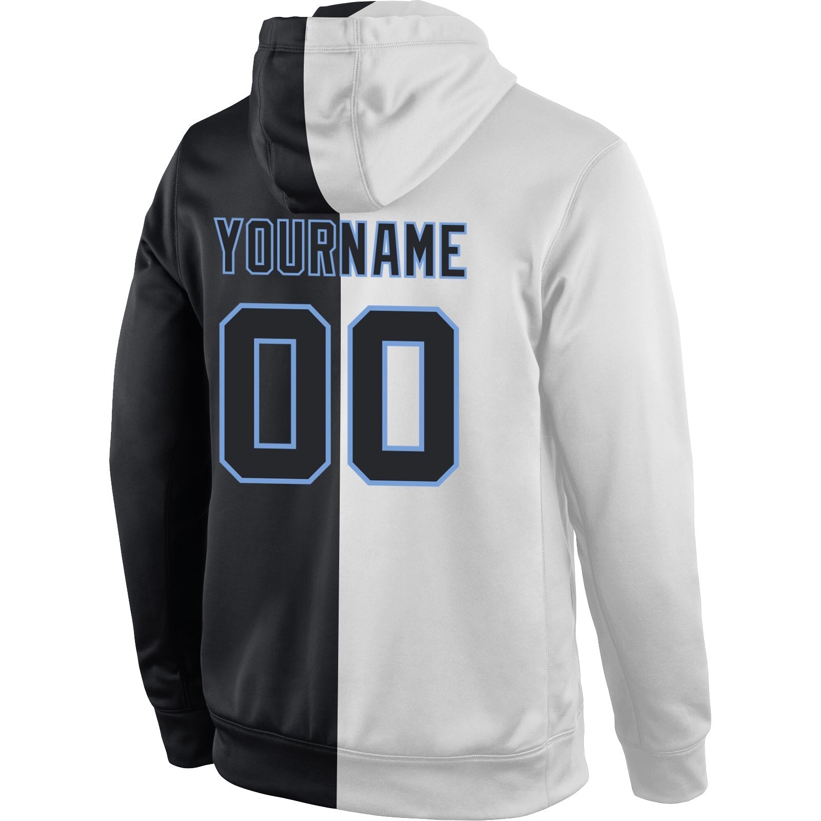 Custom Stitched White Black-Light Blue Split Fashion Sports Pullover Sweatshirt Hoodie photo 3