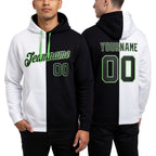 Custom Stitched White Black-Neon Green Split Fashion Sports Pullover Sweatshirt Hoodie worn front and back