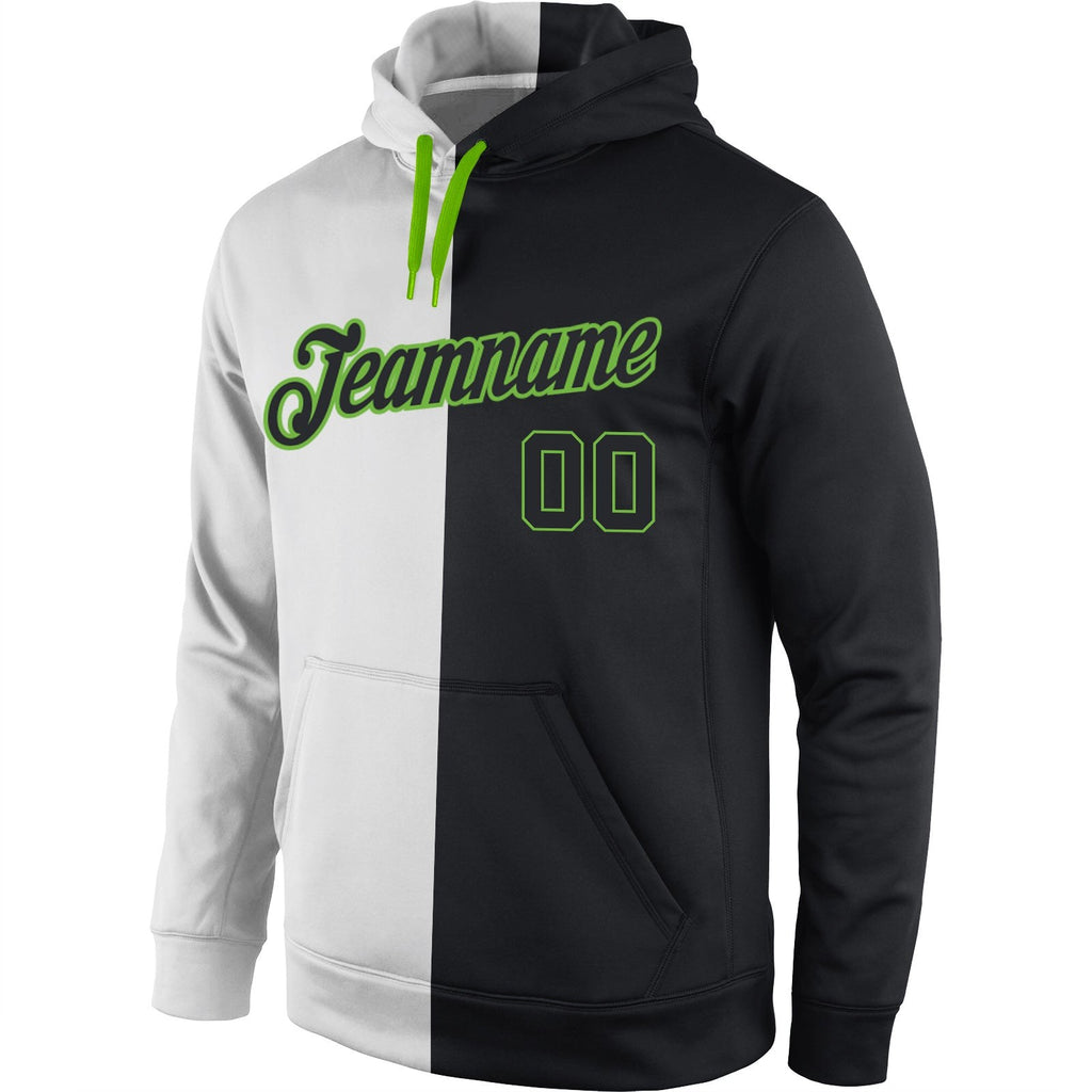 Custom Stitched White Black-Neon Green Split Fashion Sports Pullover Sweatshirt Hoodie photo 2