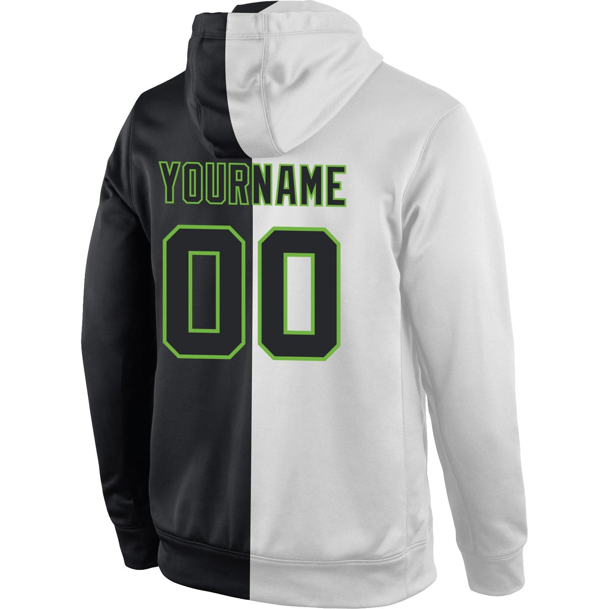 Custom Stitched White Black-Neon Green Split Fashion Sports Pullover Sweatshirt Hoodie photo 3