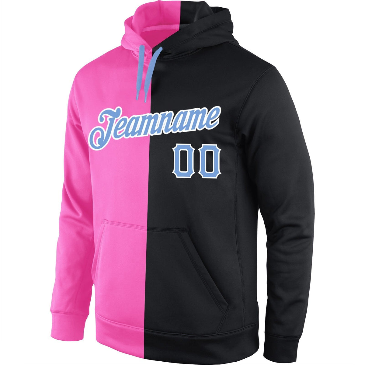 Custom Stitched Pink Light Blue-Black Split Fashion Sports Pullover Sweatshirt Hoodie photo 2