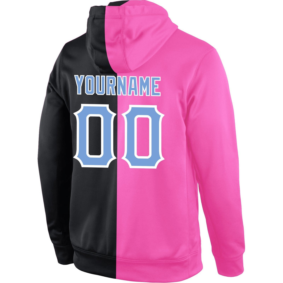 Custom Stitched Pink Light Blue-Black Split Fashion Sports Pullover Sweatshirt Hoodie photo 3