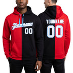 Custom Stitched Red White-Black Split Fashion Sports Pullover Sweatshirt Hoodie worn front and back