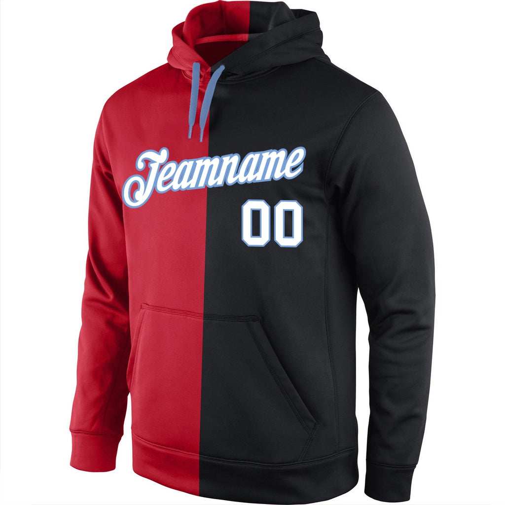 Custom Stitched Red White-Black Split Fashion Sports Pullover Sweatshirt Hoodie photo 2