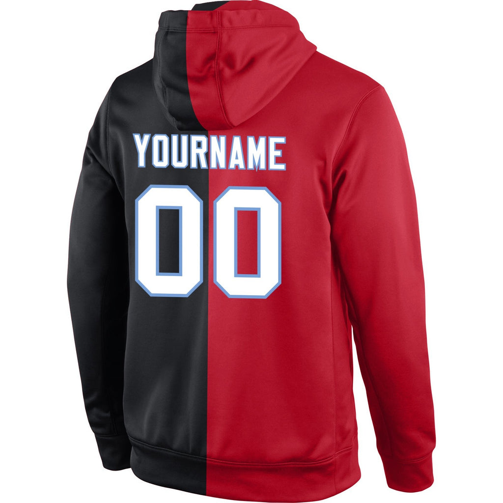 Custom Stitched Red White-Black Split Fashion Sports Pullover Sweatshirt Hoodie photo 3
