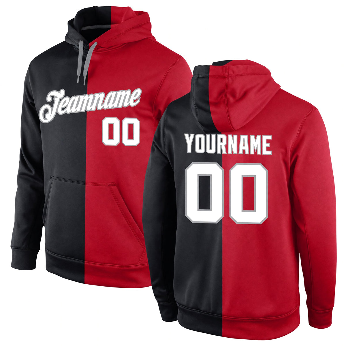 Custom Stitched Red White-Black Split Fashion Sports Pullover Sweatshirt Hoodie