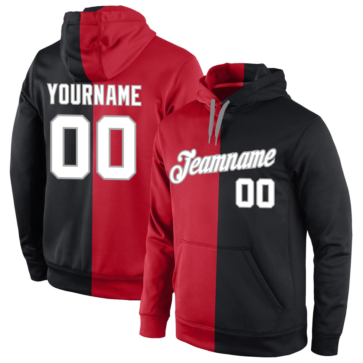 Custom Stitched Red White-Black Split Fashion Sports Pullover Sweatshirt Hoodie photo 1