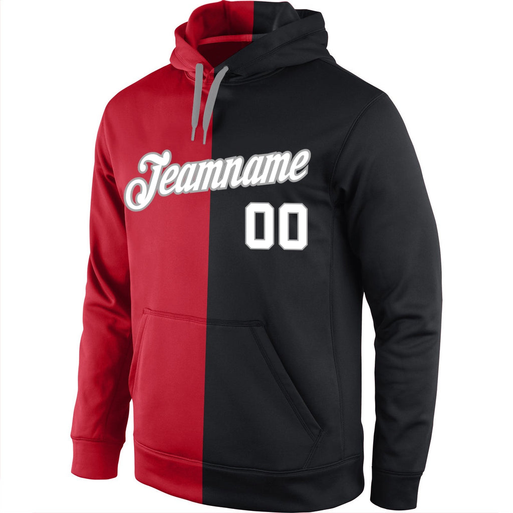 Custom Stitched Red White-Black Split Fashion Sports Pullover Sweatshirt Hoodie photo 2