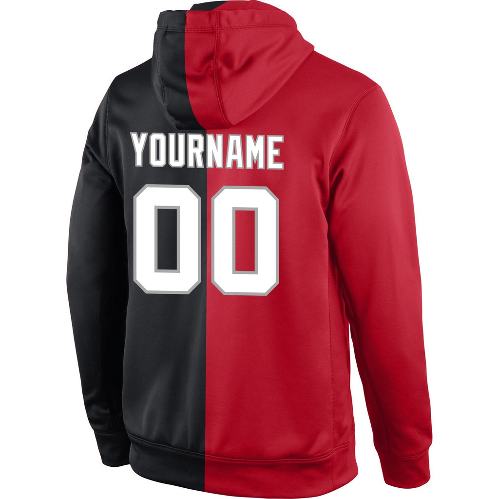 Custom Stitched Red White-Black Split Fashion Sports Pullover Sweatshirt Hoodie photo 3