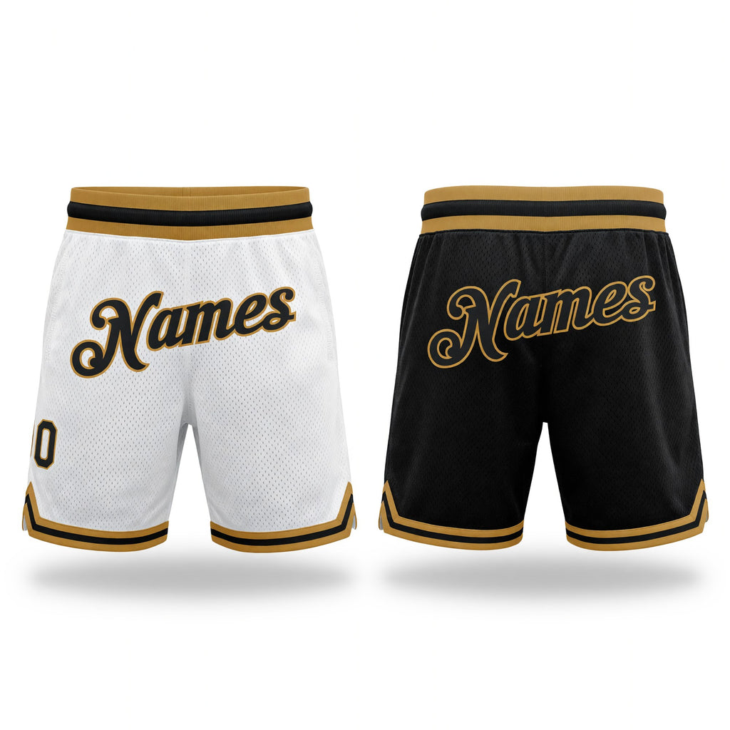 Custom White Black-Old Gold Authentic Throwback Split Fashion Basketball Shorts