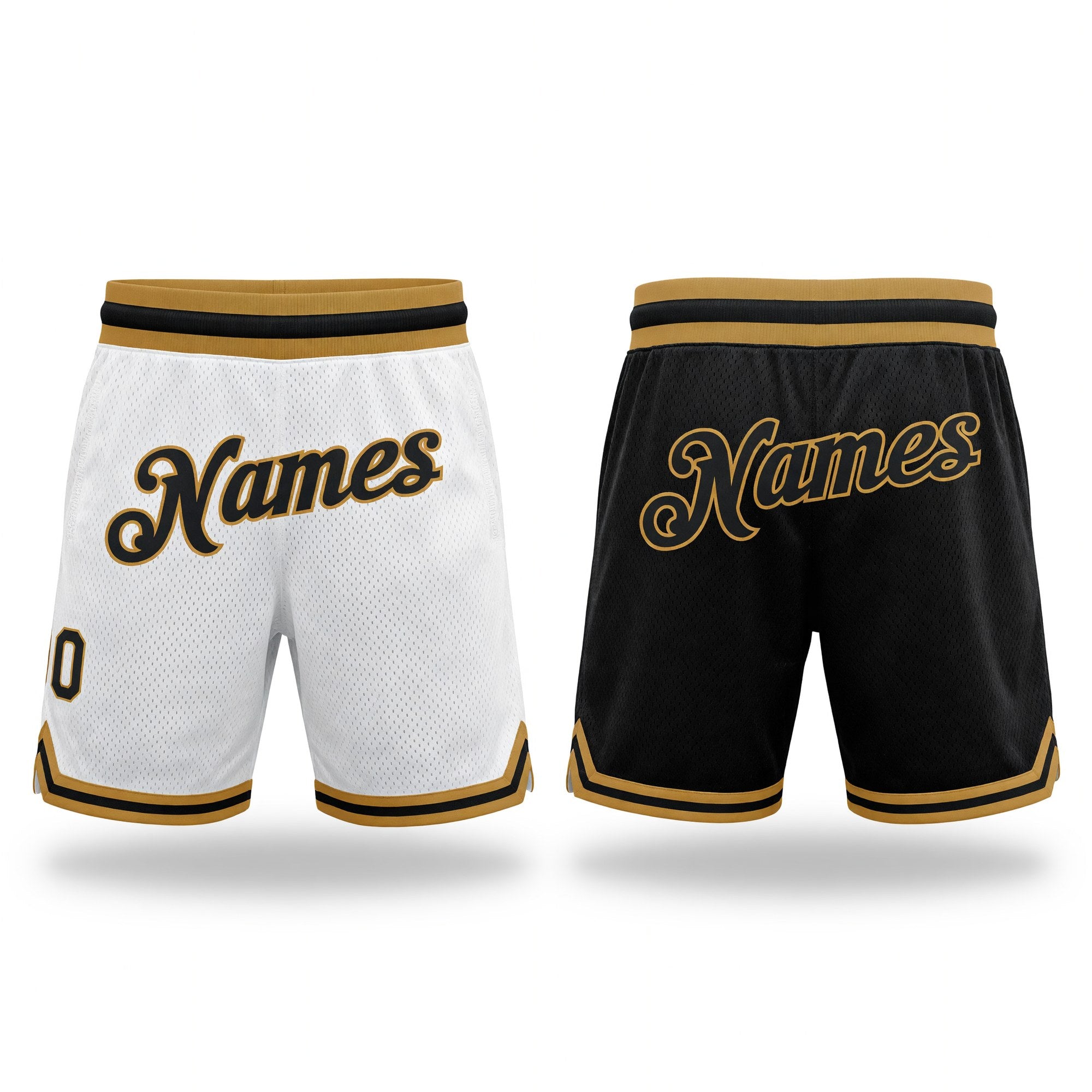 Custom White Black-Old Gold Authentic Throwback Split Fashion Basketball Shorts
