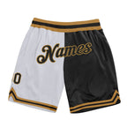 Custom White Black-Old Gold Authentic Throwback Split Fashion Basketball Shorts photo 1