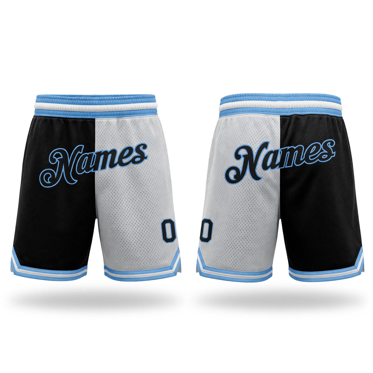Custom White Black-Light Blue Authentic Throwback Split Fashion Basketball Shorts