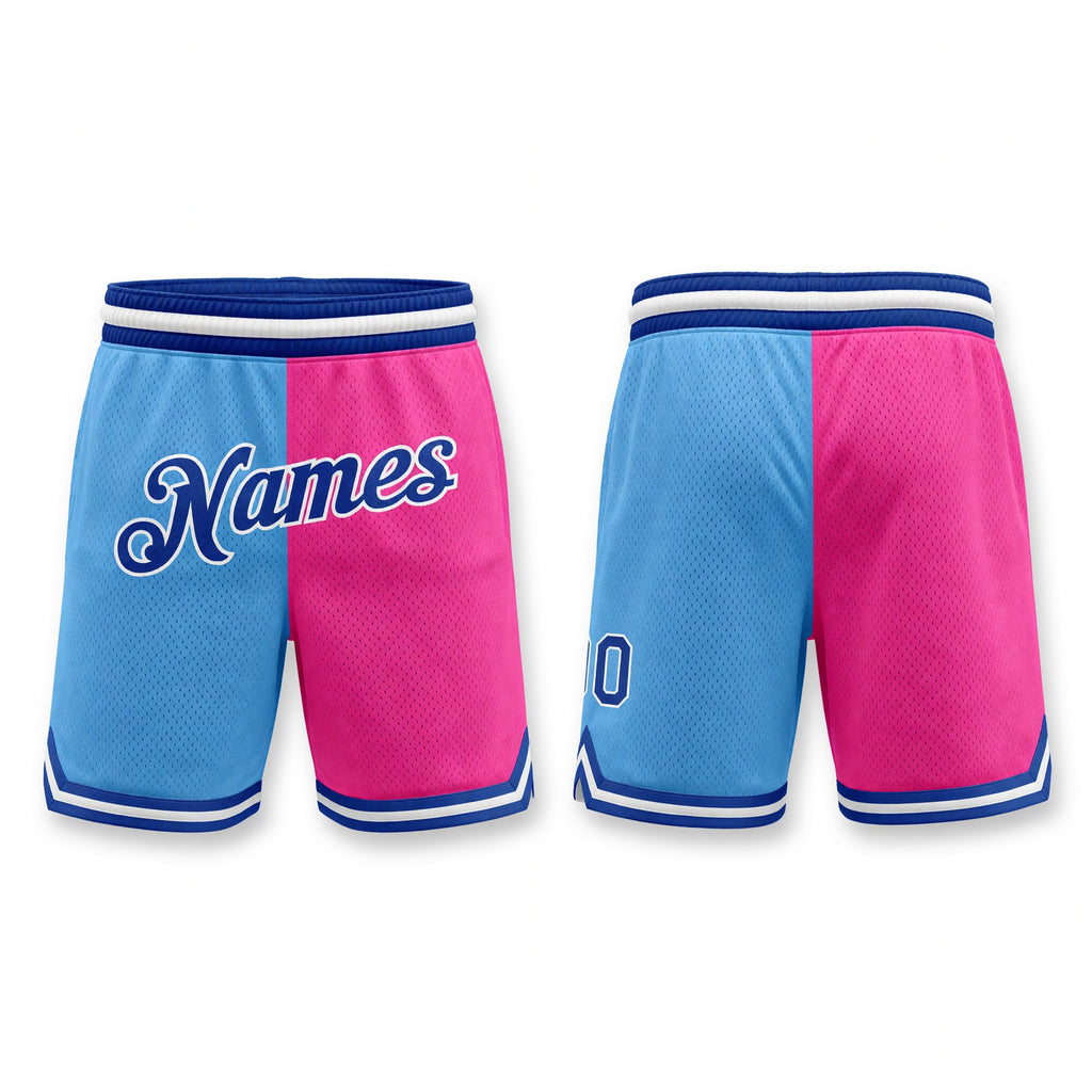 Custom Light Blue Royal-Pink Authentic Throwback Split Fashion Basketball Shorts