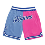 Custom Light Blue Royal-Pink Authentic Throwback Split Fashion Basketball Shorts photo 1