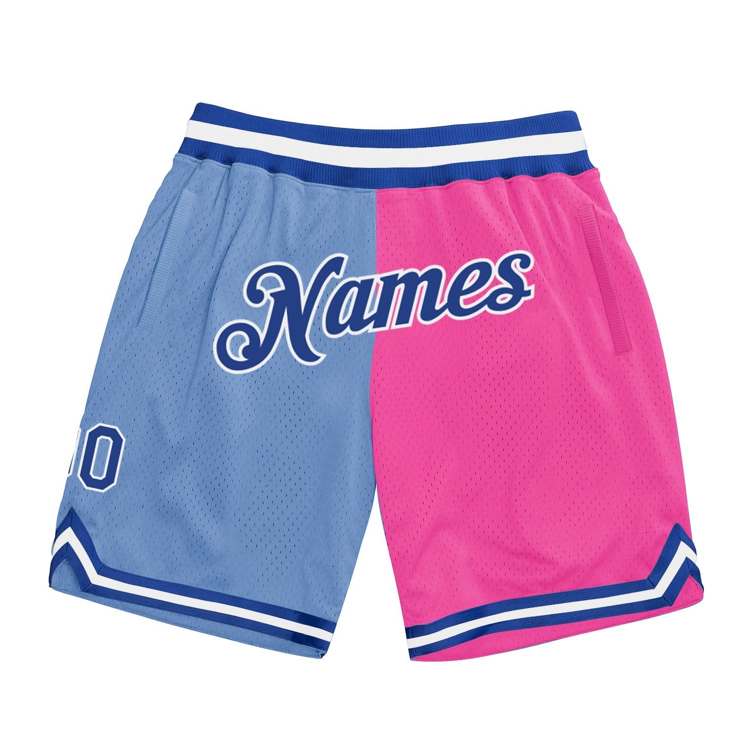 Custom Light Blue Royal-Pink Authentic Throwback Split Fashion Basketball Shorts photo 1