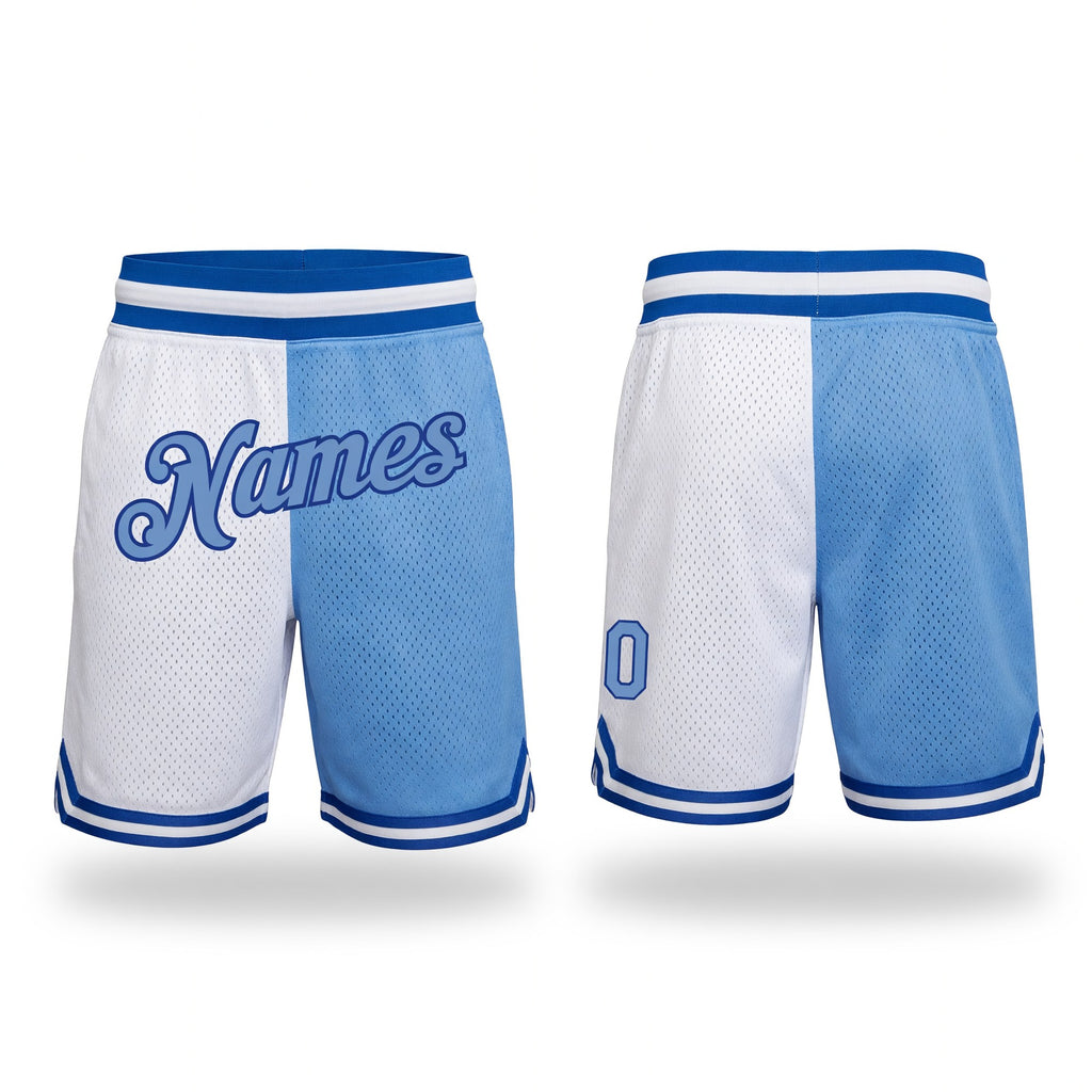 Custom White Light Blue-Royal Authentic Throwback Split Fashion Basketball Shorts