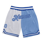 Custom White Light Blue-Royal Authentic Throwback Split Fashion Basketball Shorts photo 1