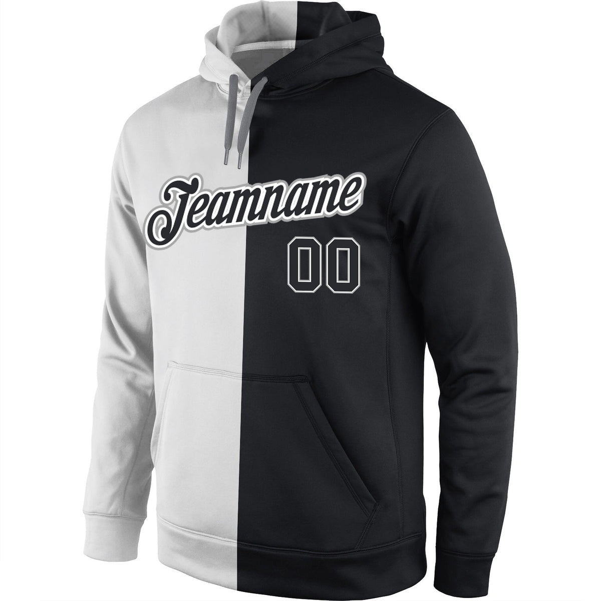 Custom Stitched White Black Split Fashion Sports Pullover Sweatshirt Hoodie photo 2