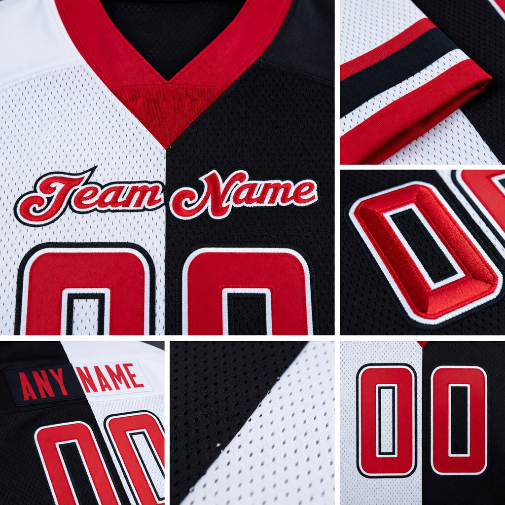 Custom Black Red-White Split Fashion Football Jersey detail