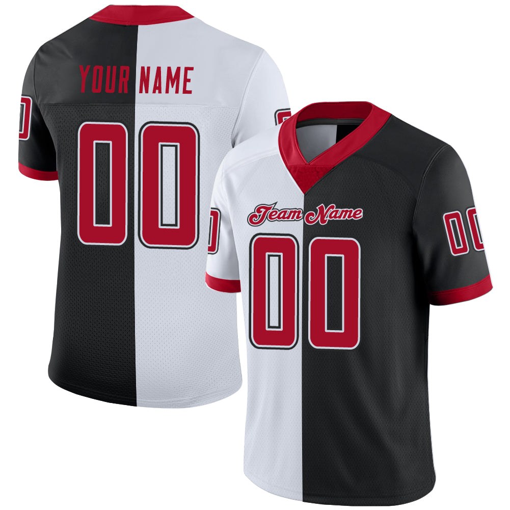 Custom Black Red-White Split Fashion Football Jersey photo 1