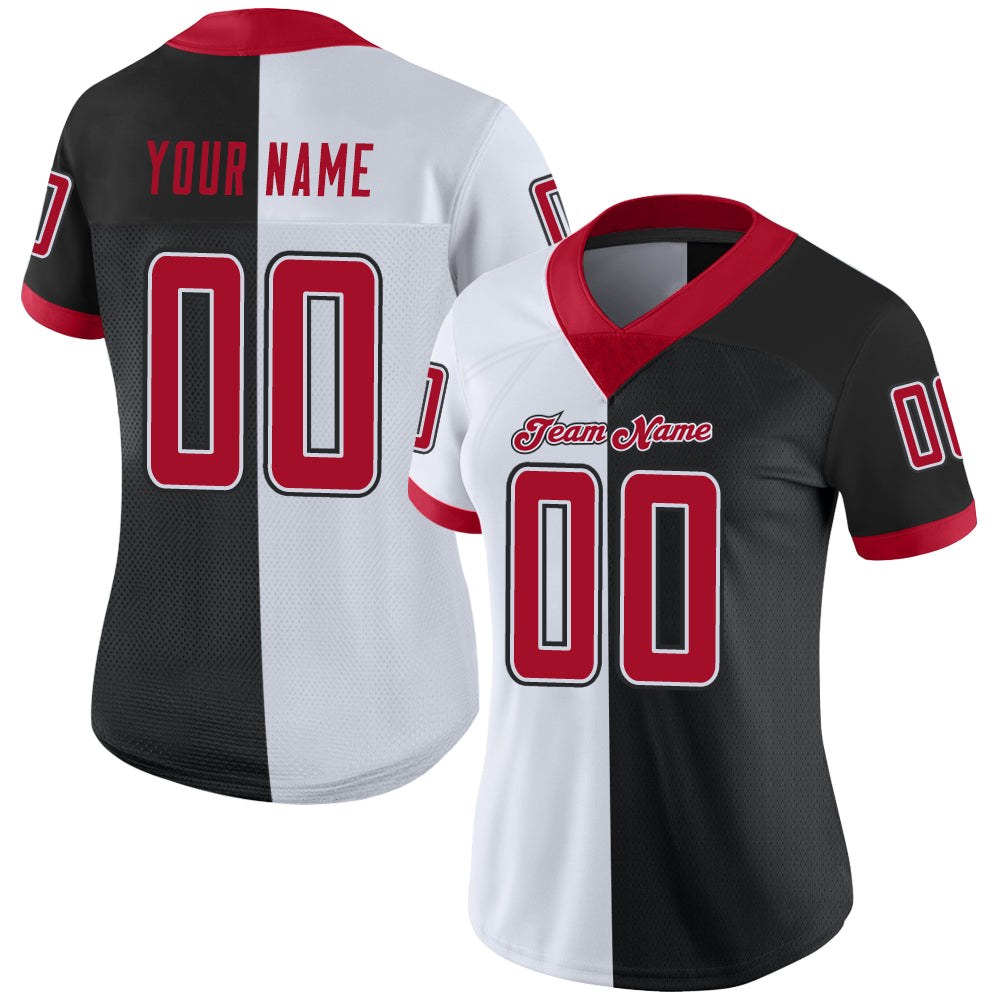 Custom Black Red-White Split Fashion Football Jersey photo 2