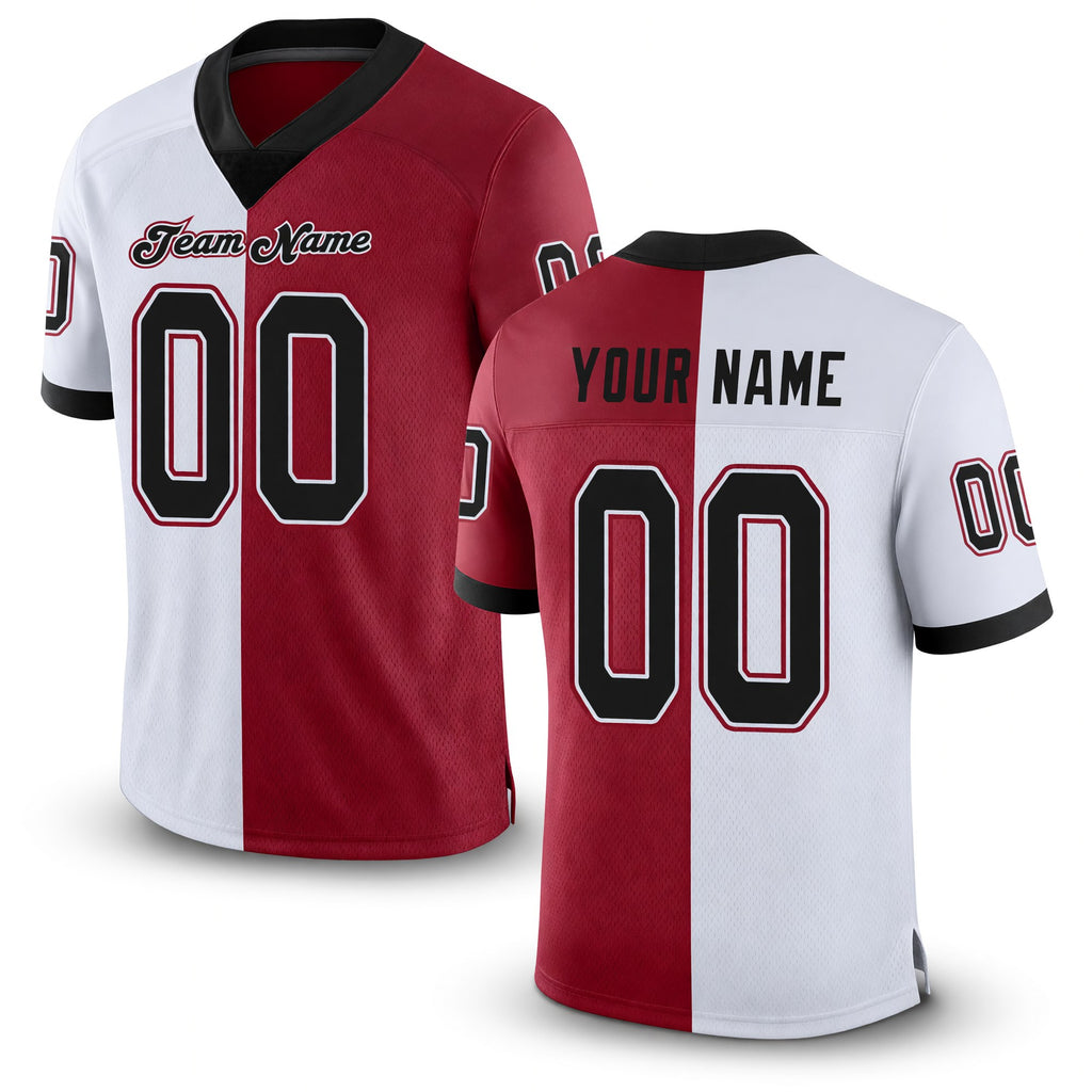 Custom Cardinal Black-White Split Fashion Football Jersey