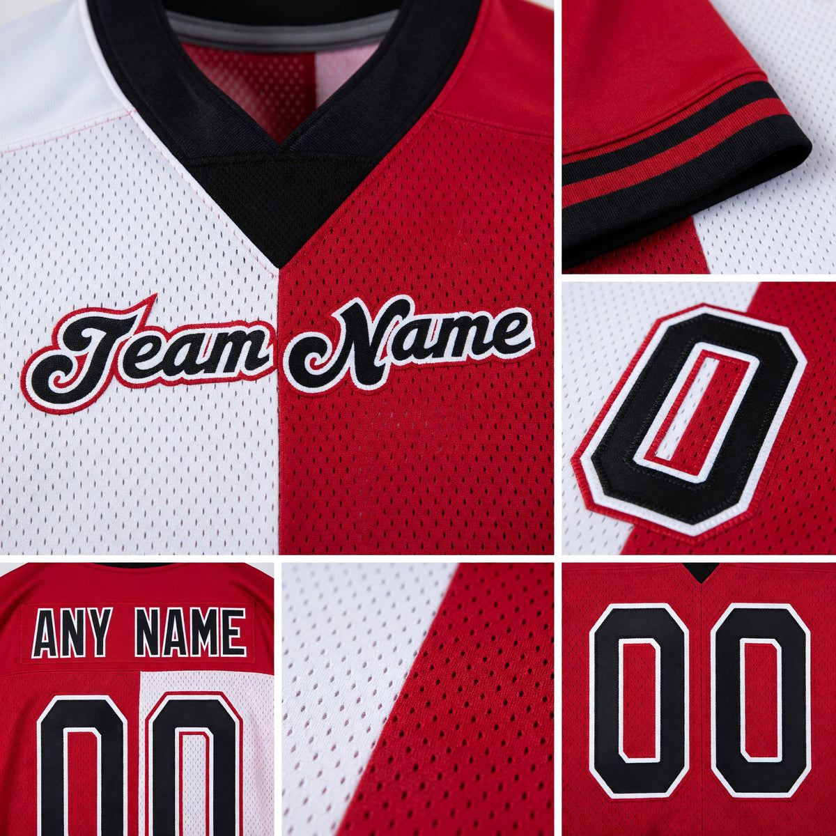 Custom Cardinal Black-White Split Fashion Football Jersey detail
