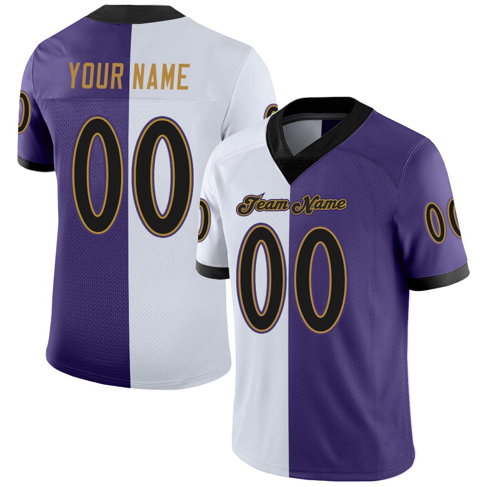 Custom Purple Black-White Split Fashion Football Jersey photo 1