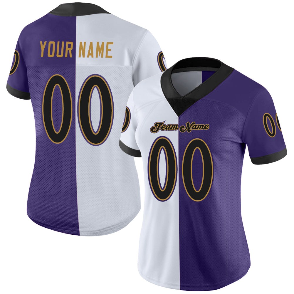 Custom Purple Black-White Split Fashion Football Jersey photo 2