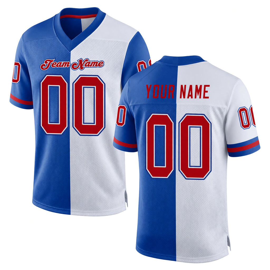 Custom Royal Red-White Split Fashion Football Jersey