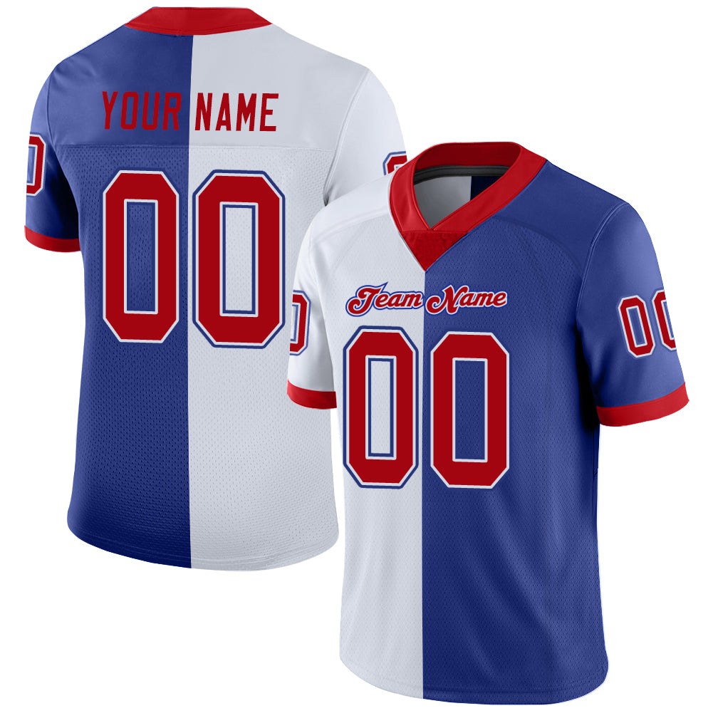 Custom Royal Red-White Split Fashion Football Jersey photo 1