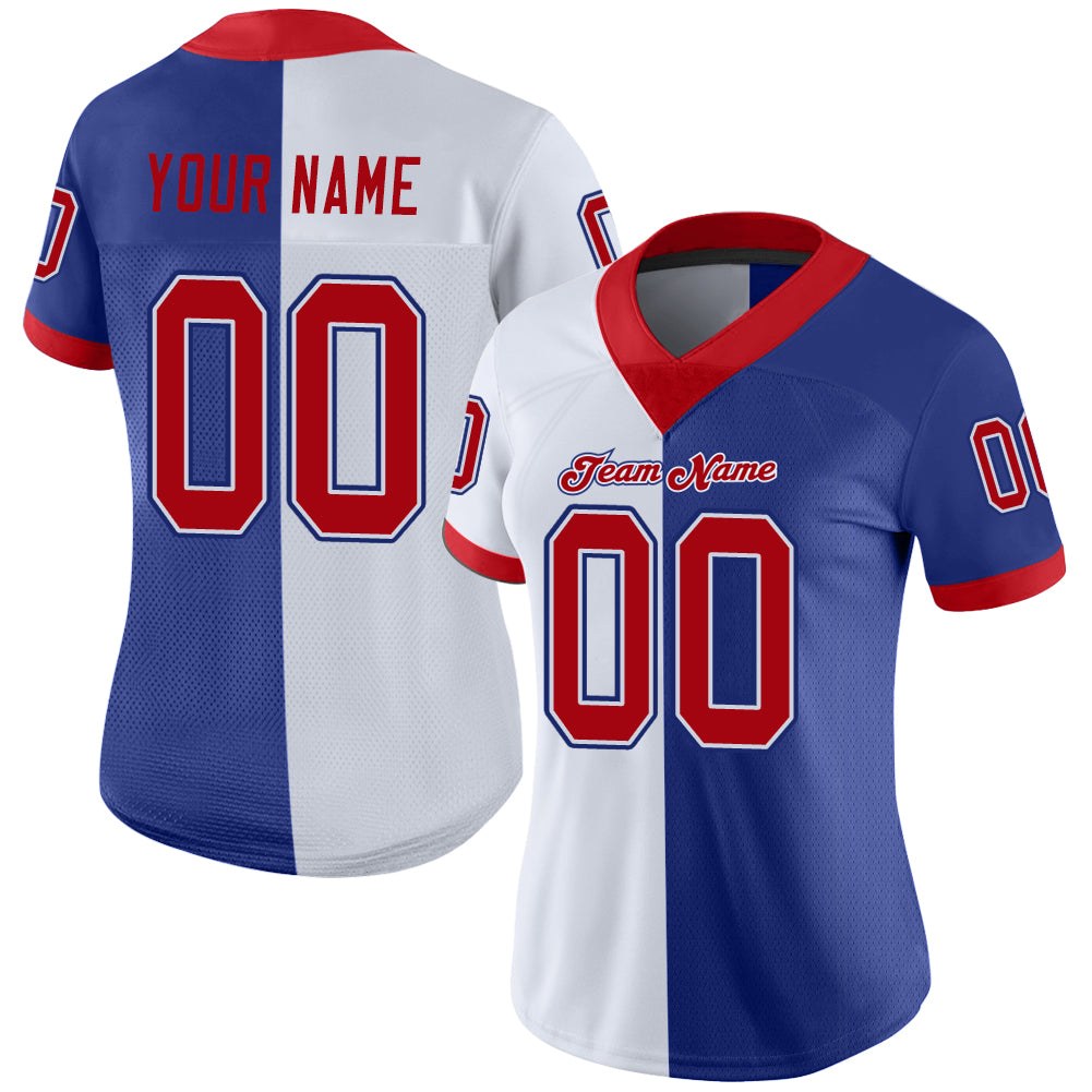 Custom Royal Red-White Split Fashion Football Jersey photo 2