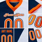 Custom Navy Orange-White Split Fashion Football Jersey detail