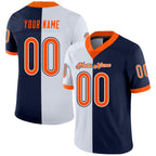 Custom Navy Orange-White Split Fashion Football Jersey photo 1