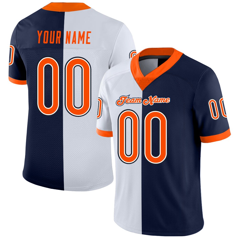 Custom Navy Orange-White Split Fashion Football Jersey photo 1