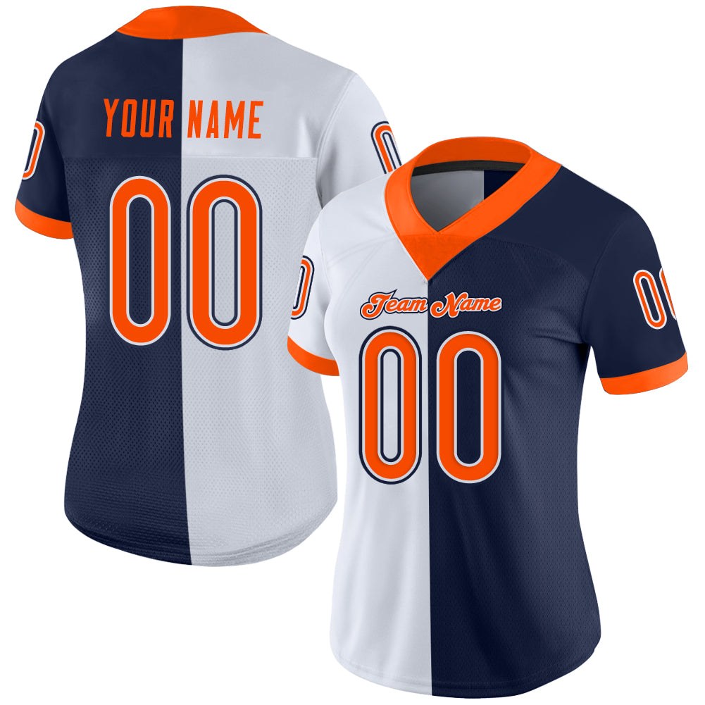 Custom Navy Orange-White Split Fashion Football Jersey photo 2