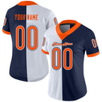 Custom Navy Orange-White Split Fashion Football Jersey photo 2