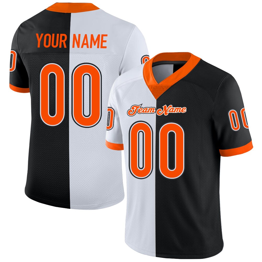 Custom Black Orange-White Split Fashion Football Jersey photo 1