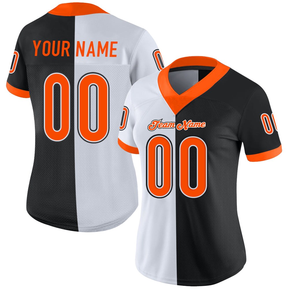 Custom Black Orange-White Split Fashion Football Jersey photo 2