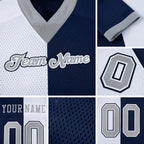 Custom Navy Gray-White Split Fashion Football Jersey detail